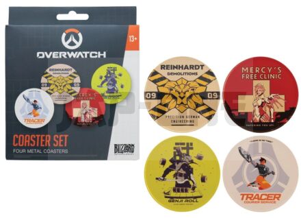 Overwatch - 4 Dessous De Verres Gravés En Métal
