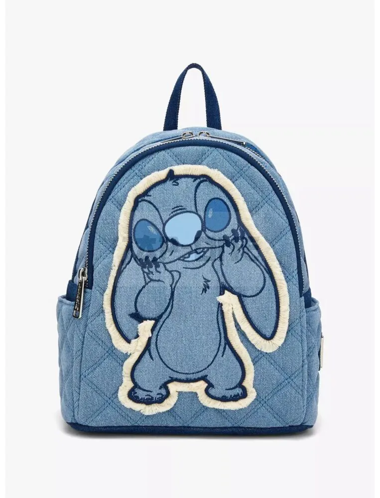 jean mini backpack a padded back slip pocket for a small tablet or changing pad Loungefly Woven Faux Denim Mini